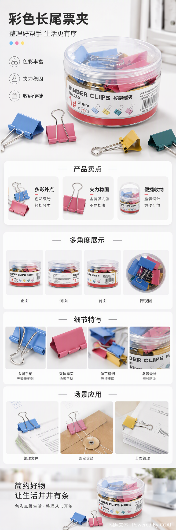 Colorful long-tail ticket holders, transparent plastic cans, office file folders, storage and organization clips, student supplies pic 1