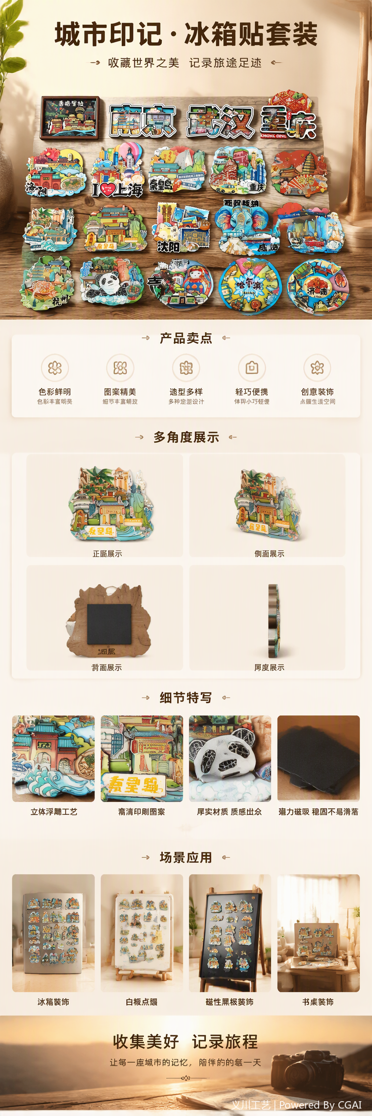 源头工厂 木质滴胶磁吸冰箱贴 城市热门旅游景点文创冰箱贴纪念品批发定制详情1