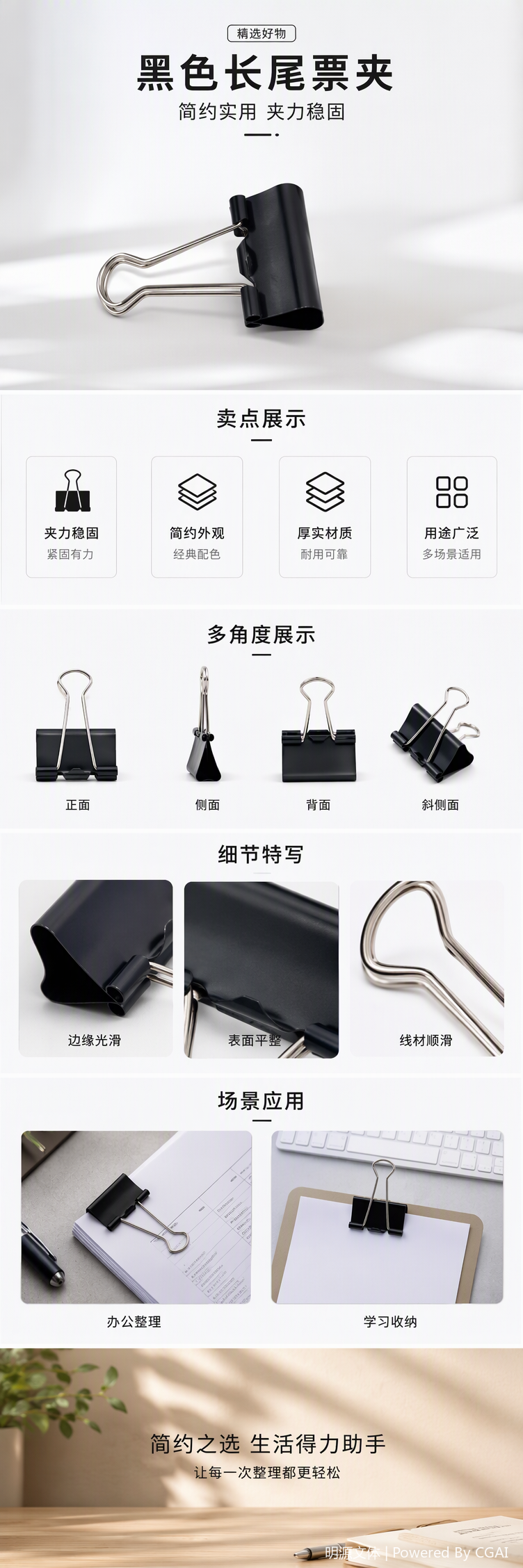 Multi-functional metal office supplies, black paper clips, large-capacity stationery clips, powerful clips, office supplies accessories pic 1