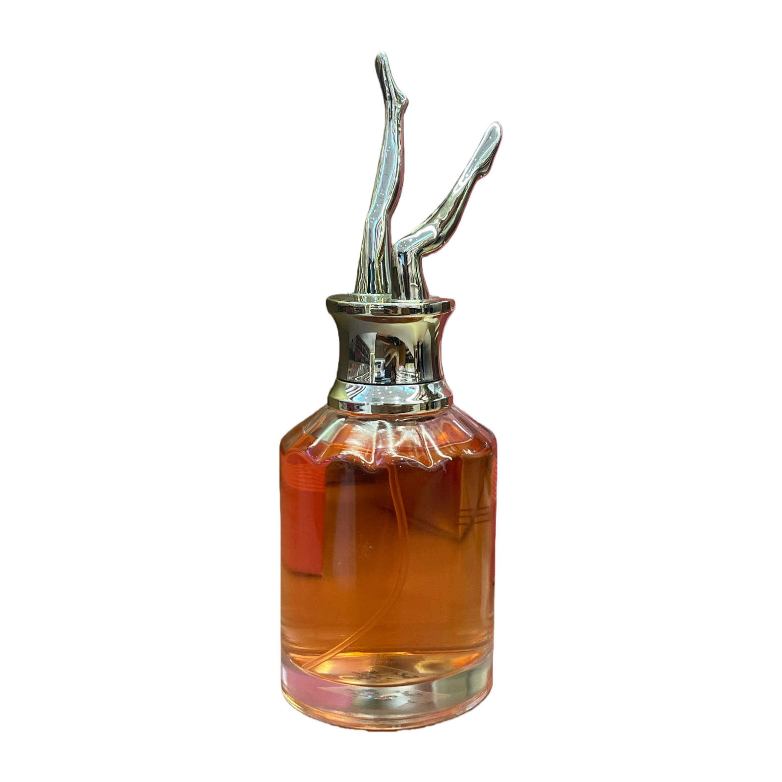 Golden high-heeled leg-shaped bottle cap transparent glass perfume bottle, an elegant and fashionable ladies' fragrance container Item Picture