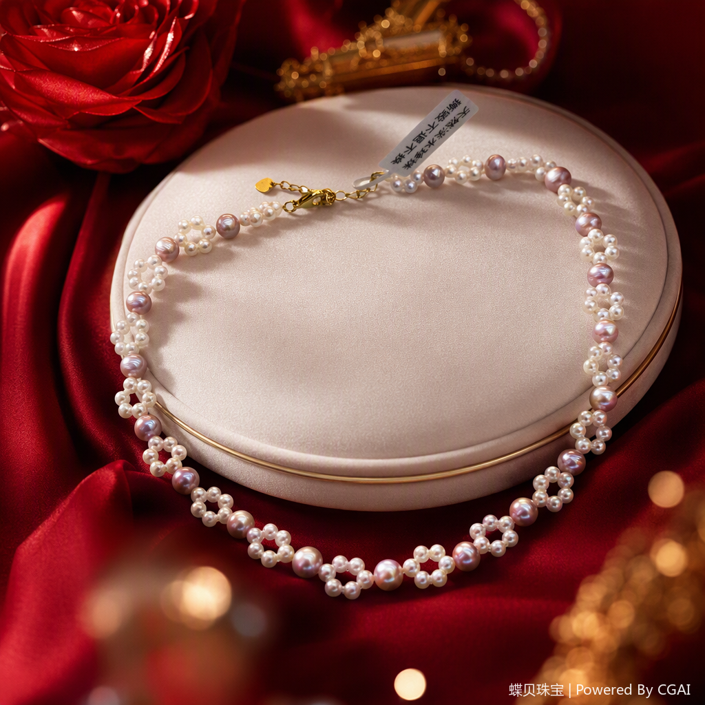 The light purple and white pearl woven necklace is elegant, fashionable and versatile. It's a perfect gift for your girlfriend Specification image