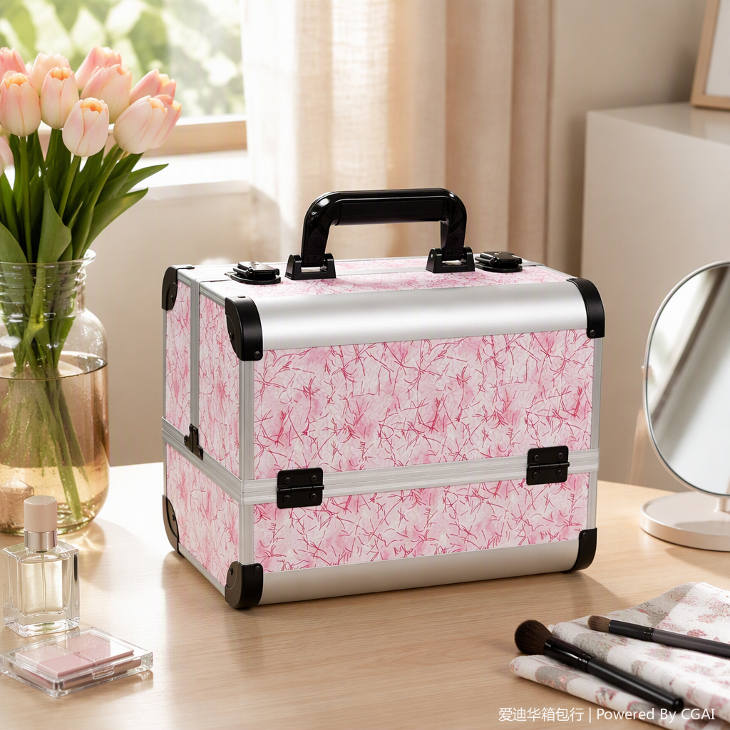 Aluminum alloy double-opening hand-held makeup box, large-capacity multi-layer compartments with locks, portable and wear-resistant with floral patterns, aluminum frame beauty box, nail, eyelash and tattoo tool storage box, household cosmetics and jewelry storage box, professional makeup follow-up box
