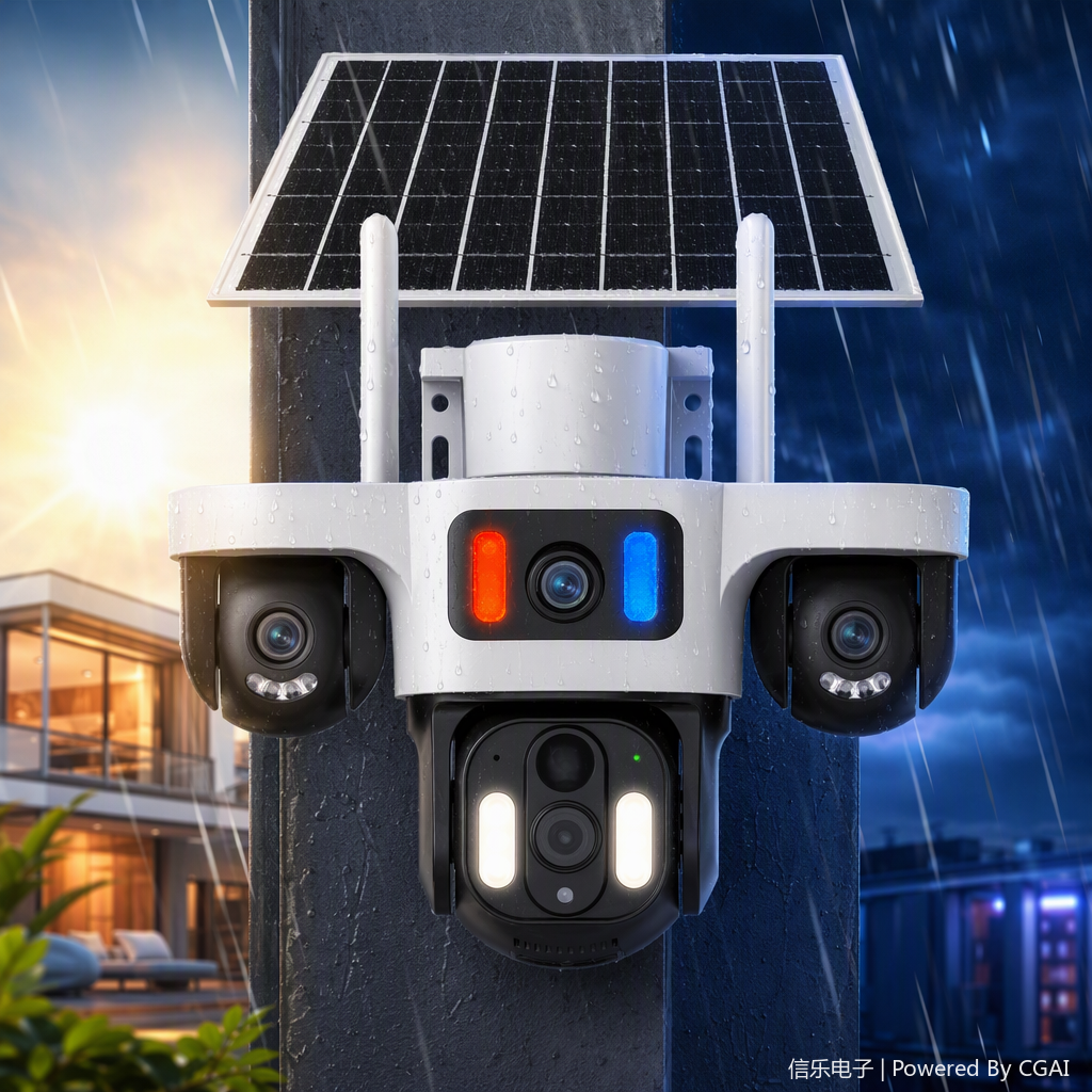 White solar-powered surveillance camera, high-definition night vision, waterproof wireless security monitoring equipment, home monitoring system Specification image