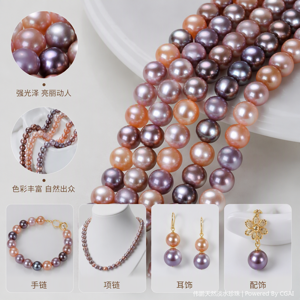 Natural fresh water 8-9mm colorful scattered beads, string beads, handmade accessories, DIY jewelry materials, accessories, decorative items, accessory sets Application Scenario