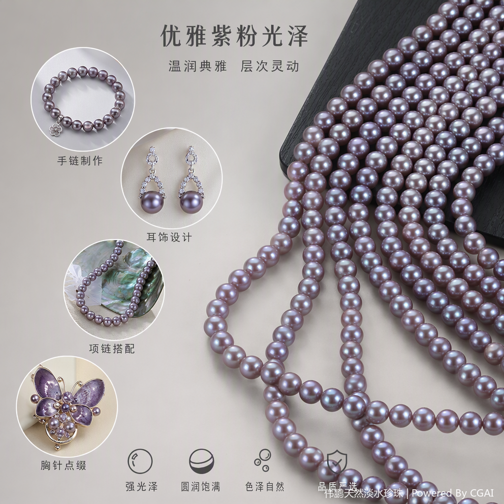 Semi-finished product of 6-7mm natural fresh water nuclear-free demon purple beaded necklace details Picture