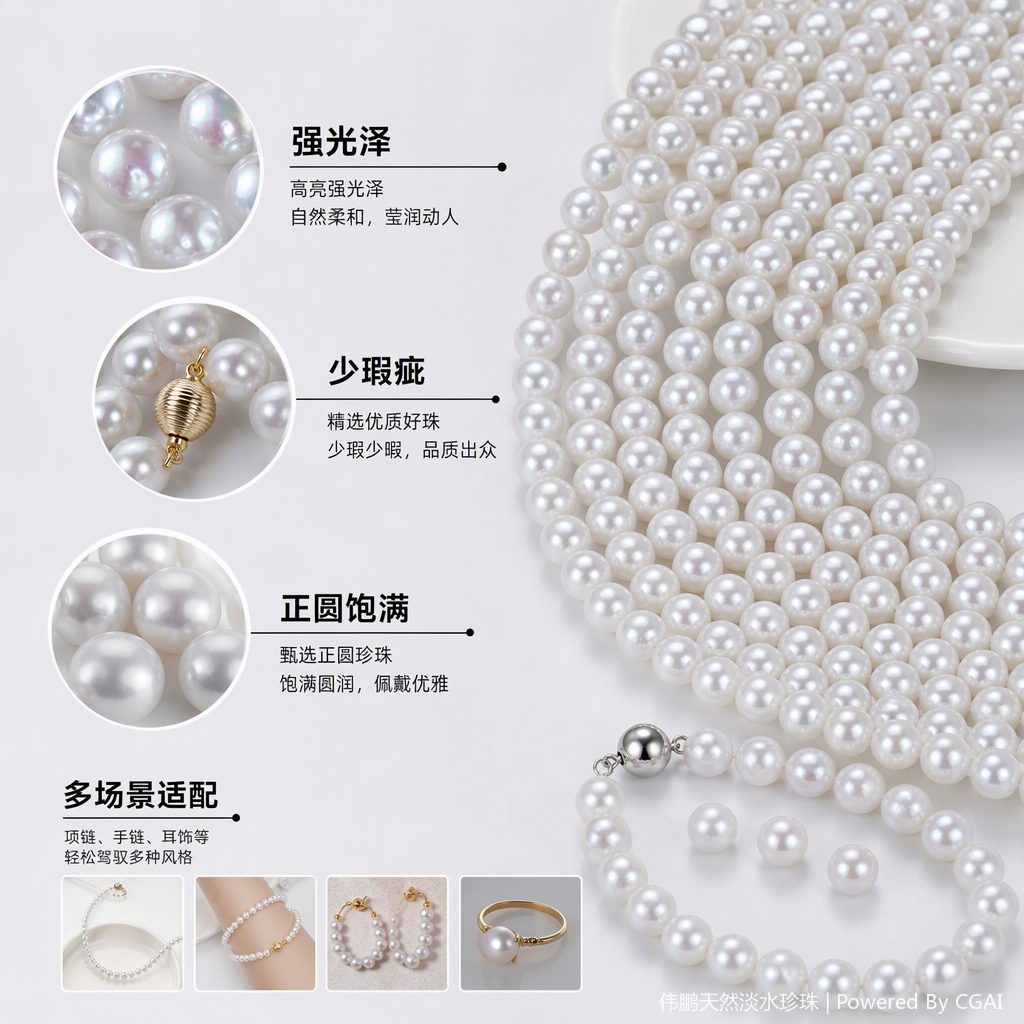 Semi-finished natural fresh water 6-7mm round beaded necklace Item Picture