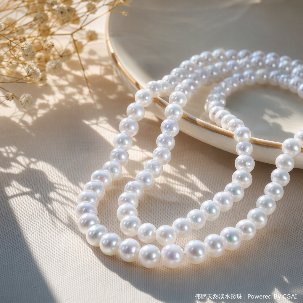 Semi-finished natural fresh water 6-7mm round beaded necklace details Picture