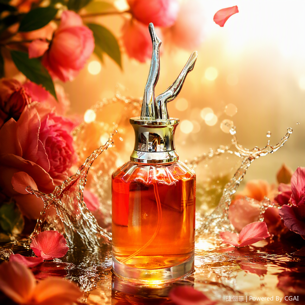 Golden high-heeled leg-shaped bottle cap transparent glass perfume bottle, an elegant and fashionable ladies' fragrance container Specification image