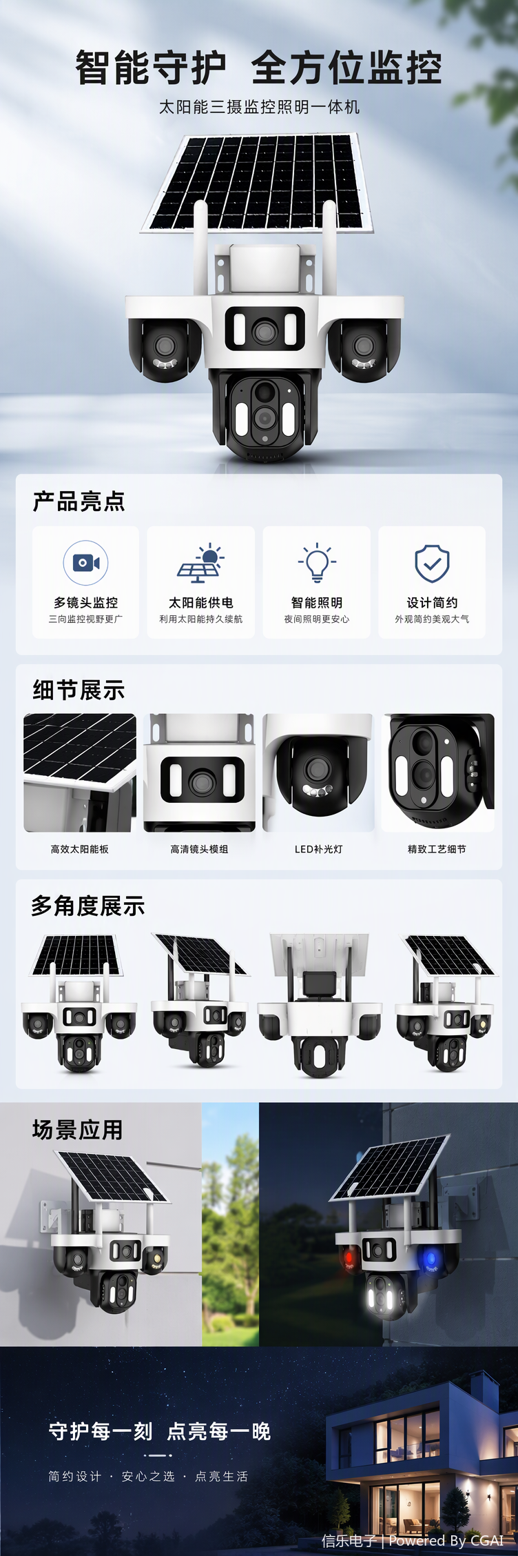 White solar-powered surveillance camera, high-definition night vision, waterproof wireless security monitoring equipment, home monitoring system pic 1