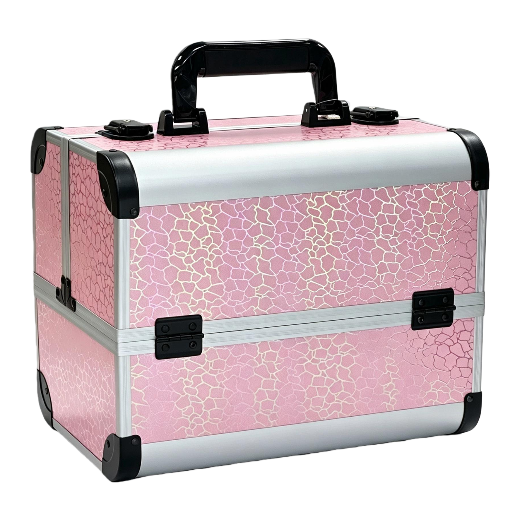 Colorful laser crack makeup box, hand-held aluminum alloy multi-layer unfolding foldable storage box with lock, large capacity nail, eyelash and tattoo professional toolbox, portable makeup storage box, multiple colors to choose from pic 6