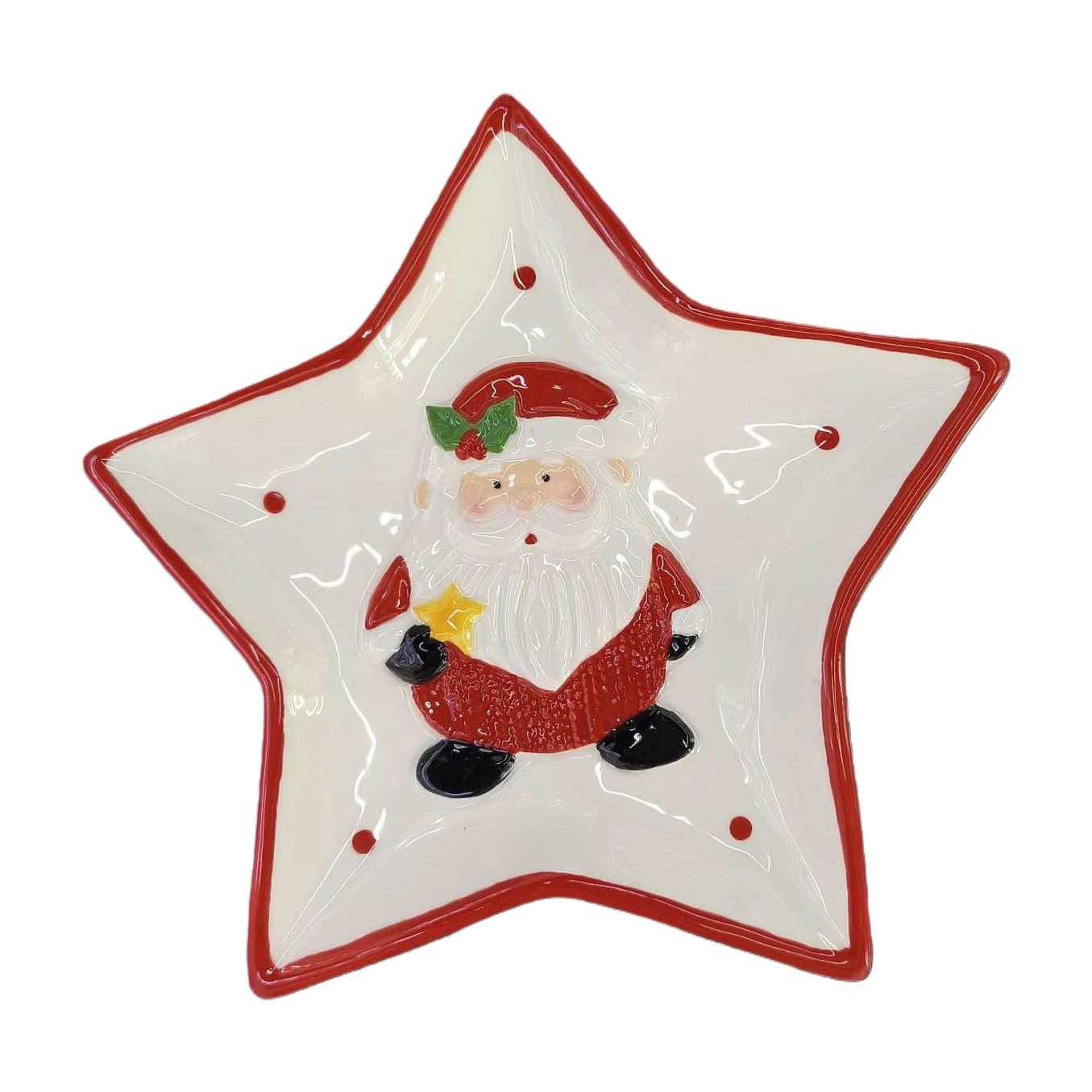 Santa Claus ceramic plate with red border and white star-shaped festive tableware decoration as a gift Item Picture