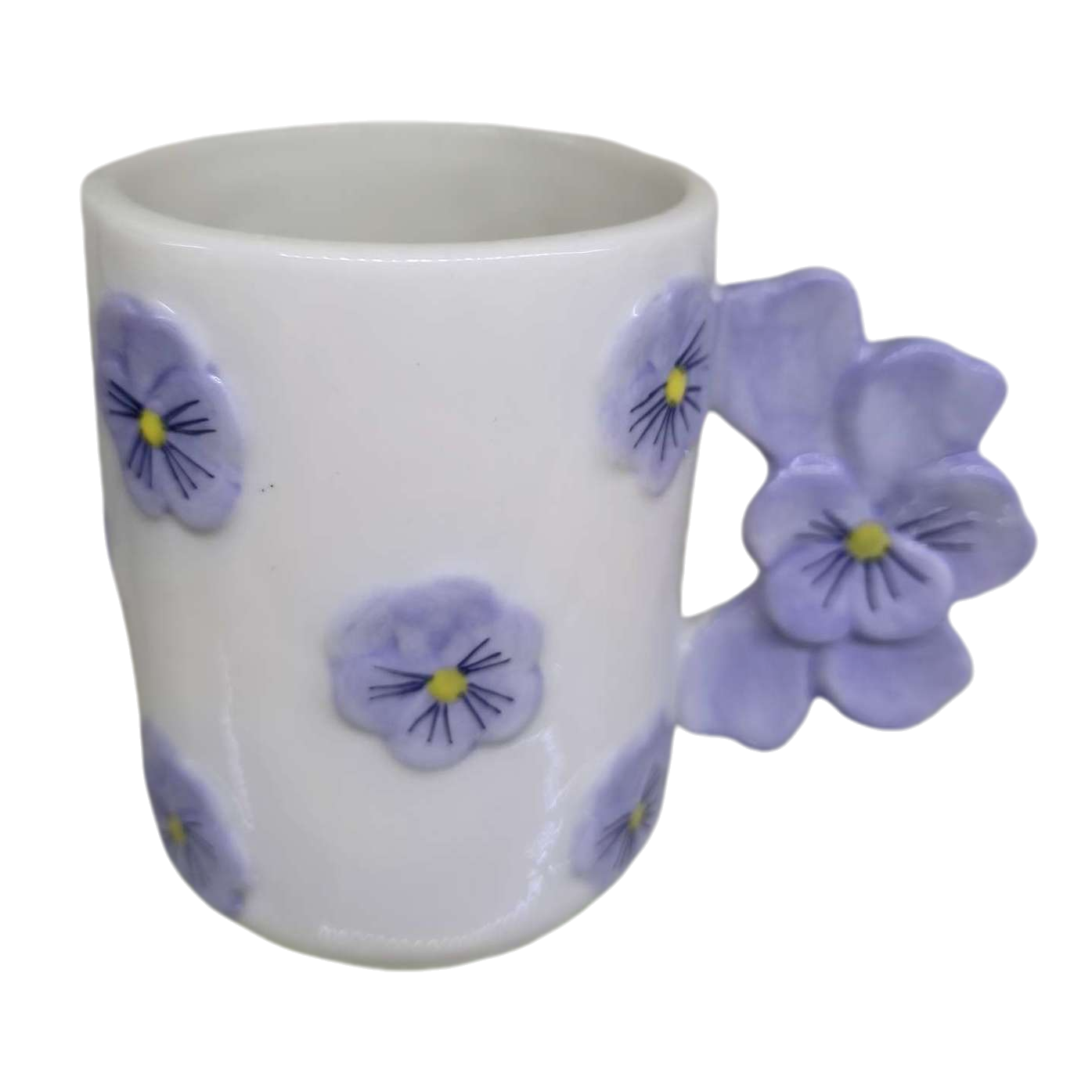 White ceramic cup, purple pansy flower decoration, simple and creative coffee and tea set, home and office gift Item Picture