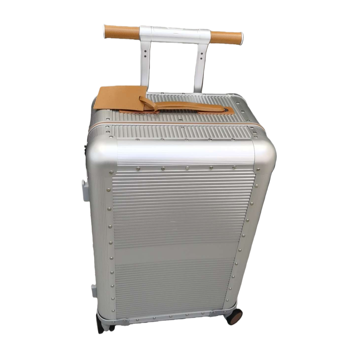 航空铝镁合金时尚耐用登机箱拉杆箱旅行箱行李箱银色大容量防刮商务旅行箱白底实物图
