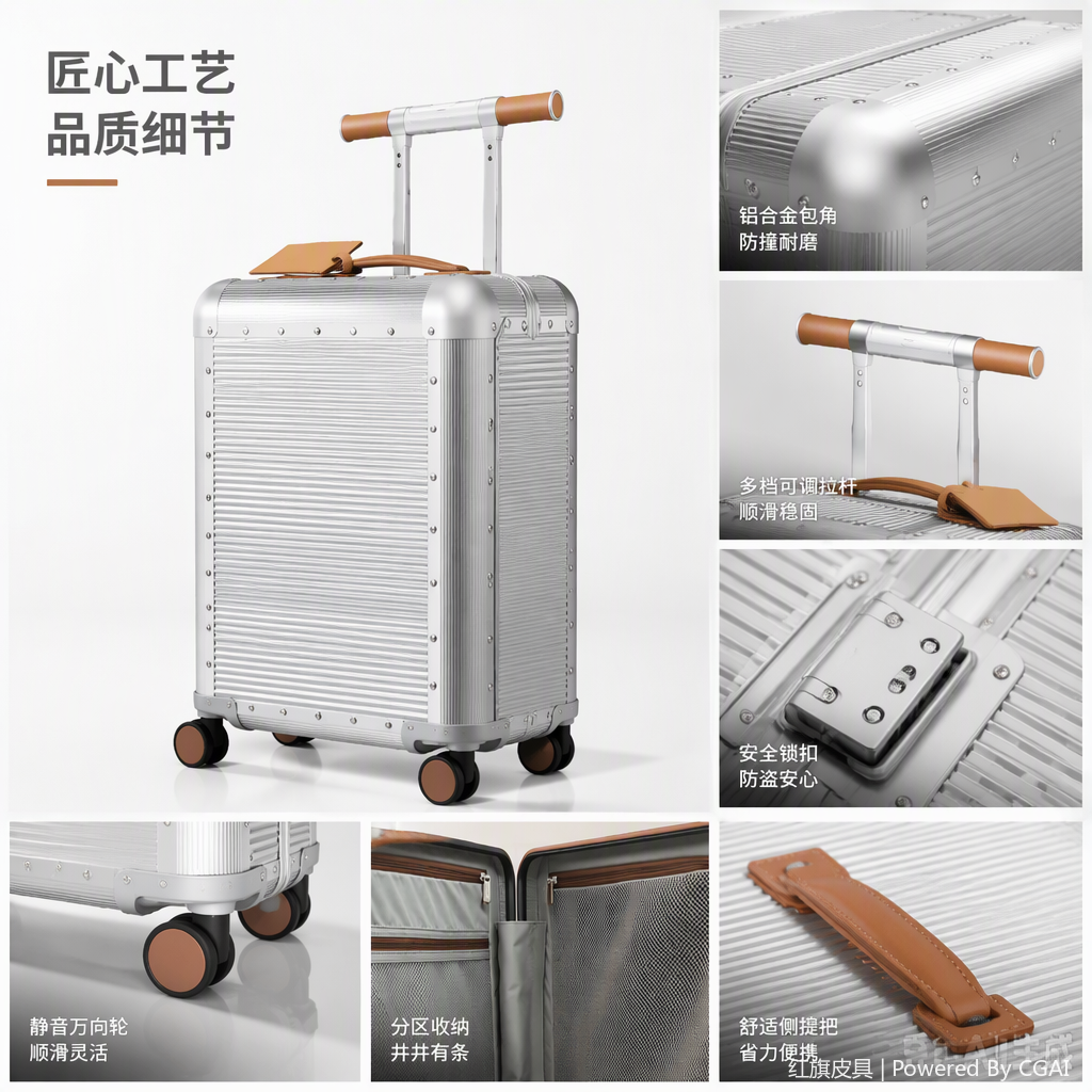 航空铝镁合金时尚耐用登机箱拉杆箱旅行箱行李箱银色大容量防刮商务旅行箱