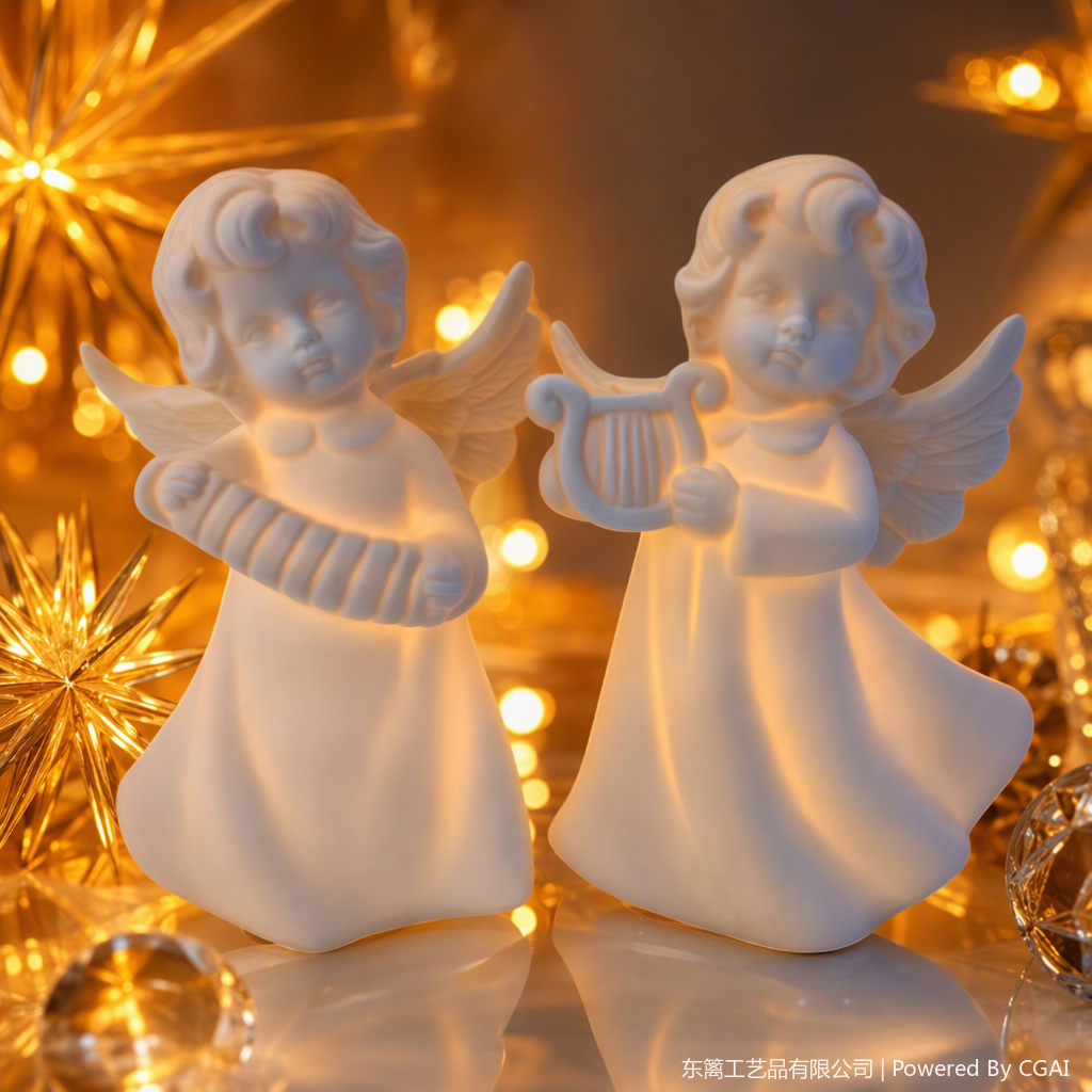A white angel statue holding an instrument, a luminous ornament, a romantic decorative art piece, and a creative home decor Specification image