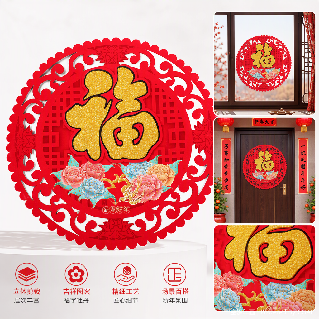 创意春节窗花窗贴办公文化装饰节日喜庆布置贴纸春节用品