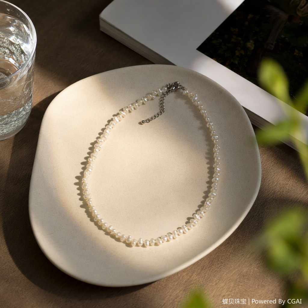 Elegant white pearl necklace, simple and versatile, a fashionable gift accessory and jewelry details Picture