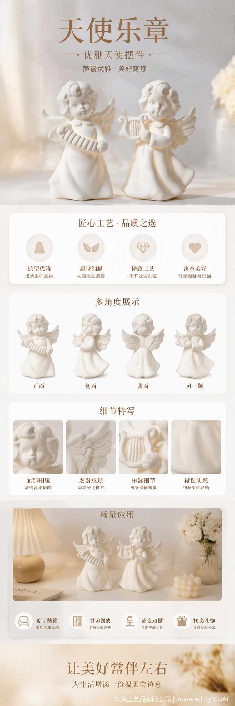A white angel statue holding an instrument, a luminous ornament, a romantic decorative art piece, and a creative home decor pic 1