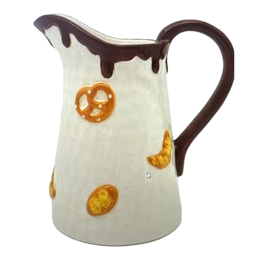 White ceramic milk pot with chocolate drip decoration and pretzel pattern creative coffee milk set and home tea set decoration Item Picture