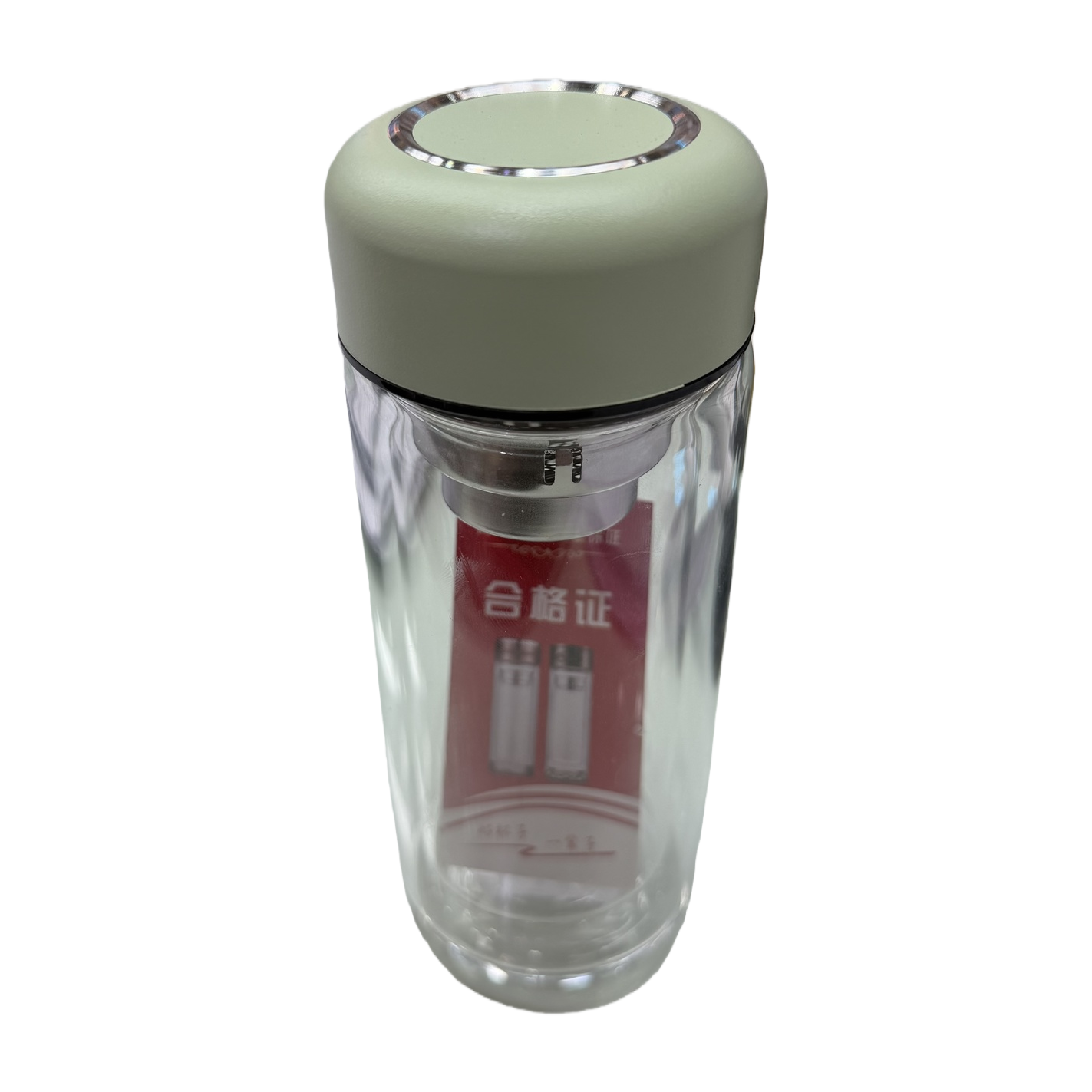 Fashionable double-layer glass water cup, light green lid transparent heat-resistant portable drinking cup, creative tea cup, student home use Item Picture