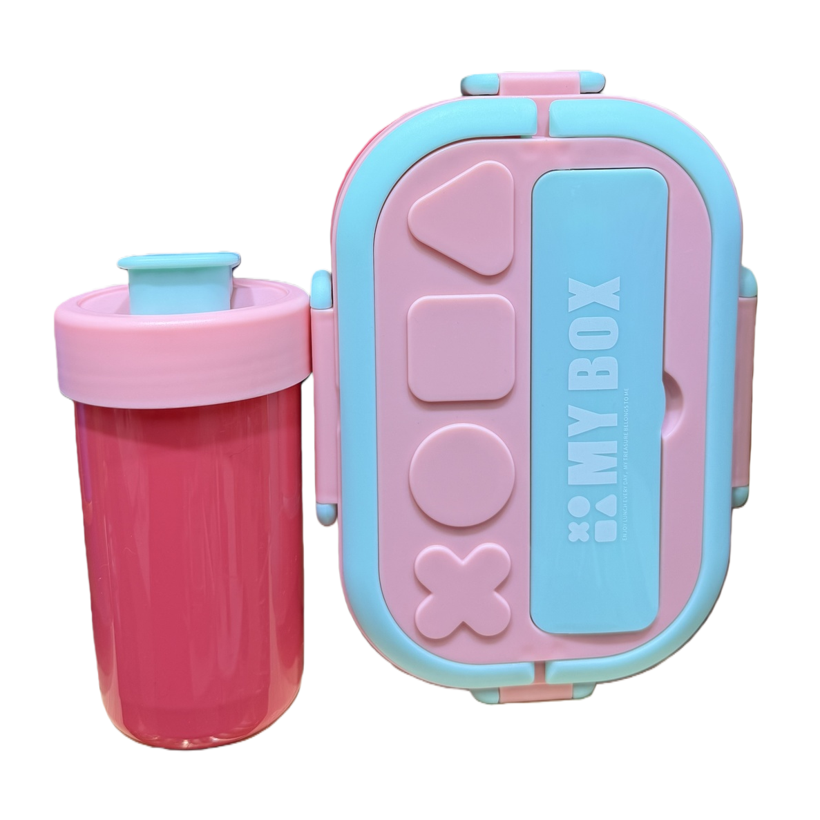 Colorful pink and blue border portable lunch box, children and students' lunch box, plastic sealed lunch box with lid, portable tableware Item Picture
