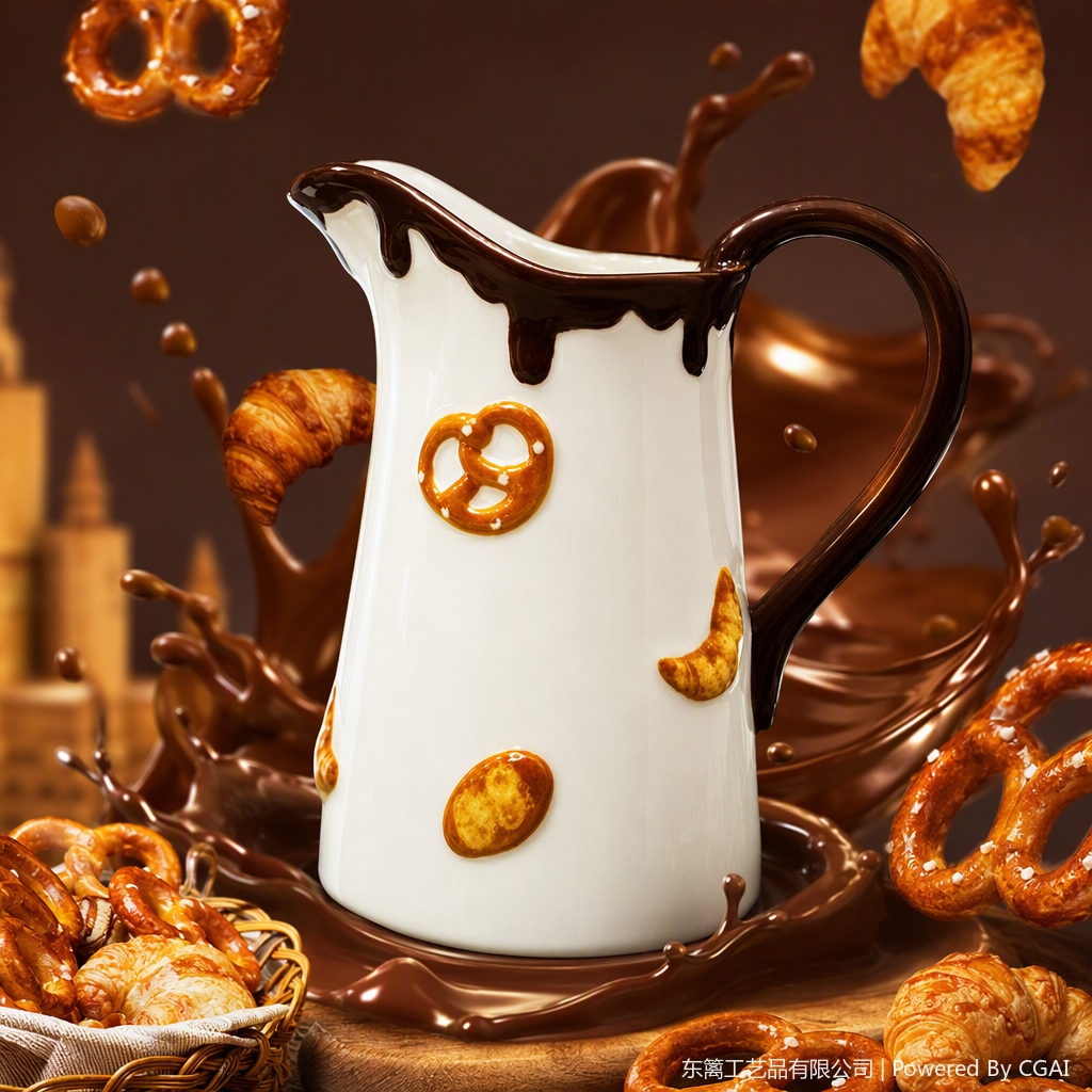 White ceramic milk pot with chocolate drip decoration and pretzel pattern creative coffee milk set and home tea set decoration Specification image