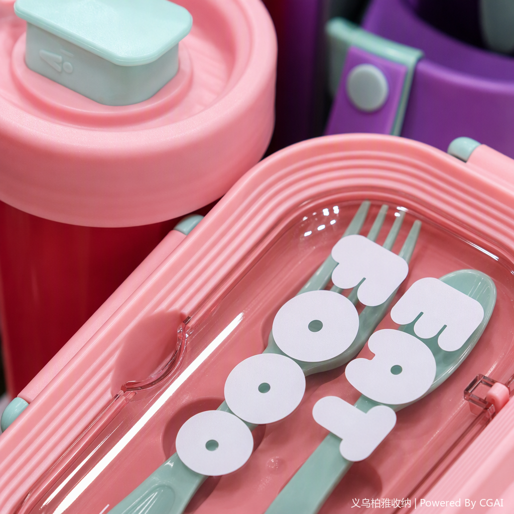 Colorful pink and blue border portable lunch box, children and students' lunch box, plastic sealed lunch box with lid, portable tableware Application Scenario