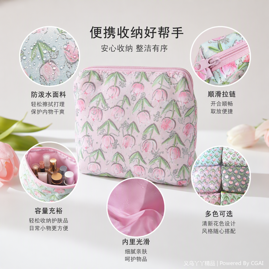 多彩郁金香图案迷你手包时尚简约零钱包女包潮流百搭小巧轻便
