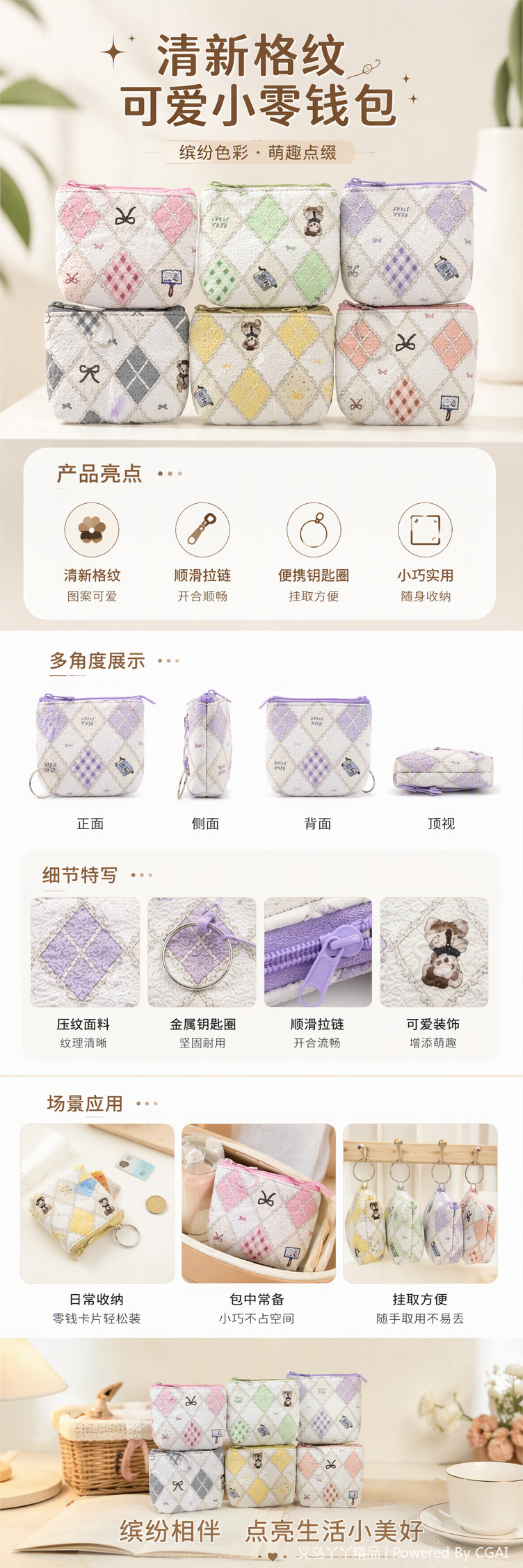 多彩菱形图案迷你零钱包时尚创意手拿包零钱袋卡通可爱潮流款详情1