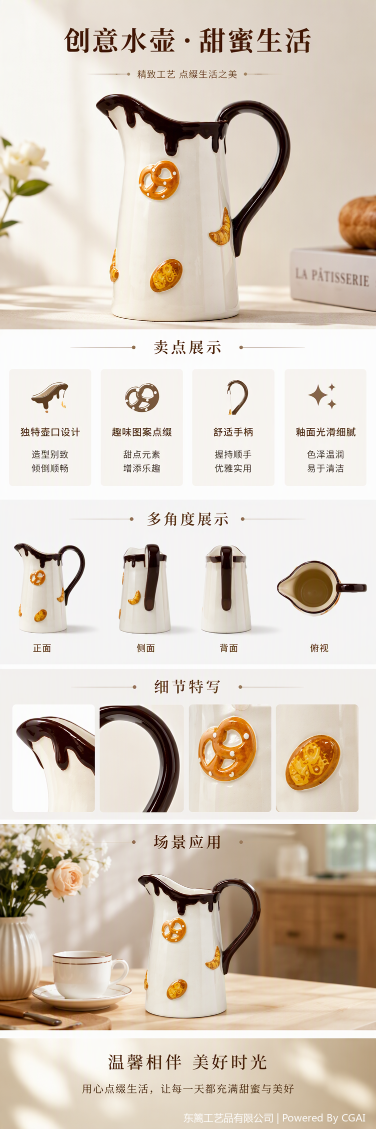 White ceramic milk pot with chocolate drip decoration and pretzel pattern creative coffee milk set and home tea set decoration pic 1