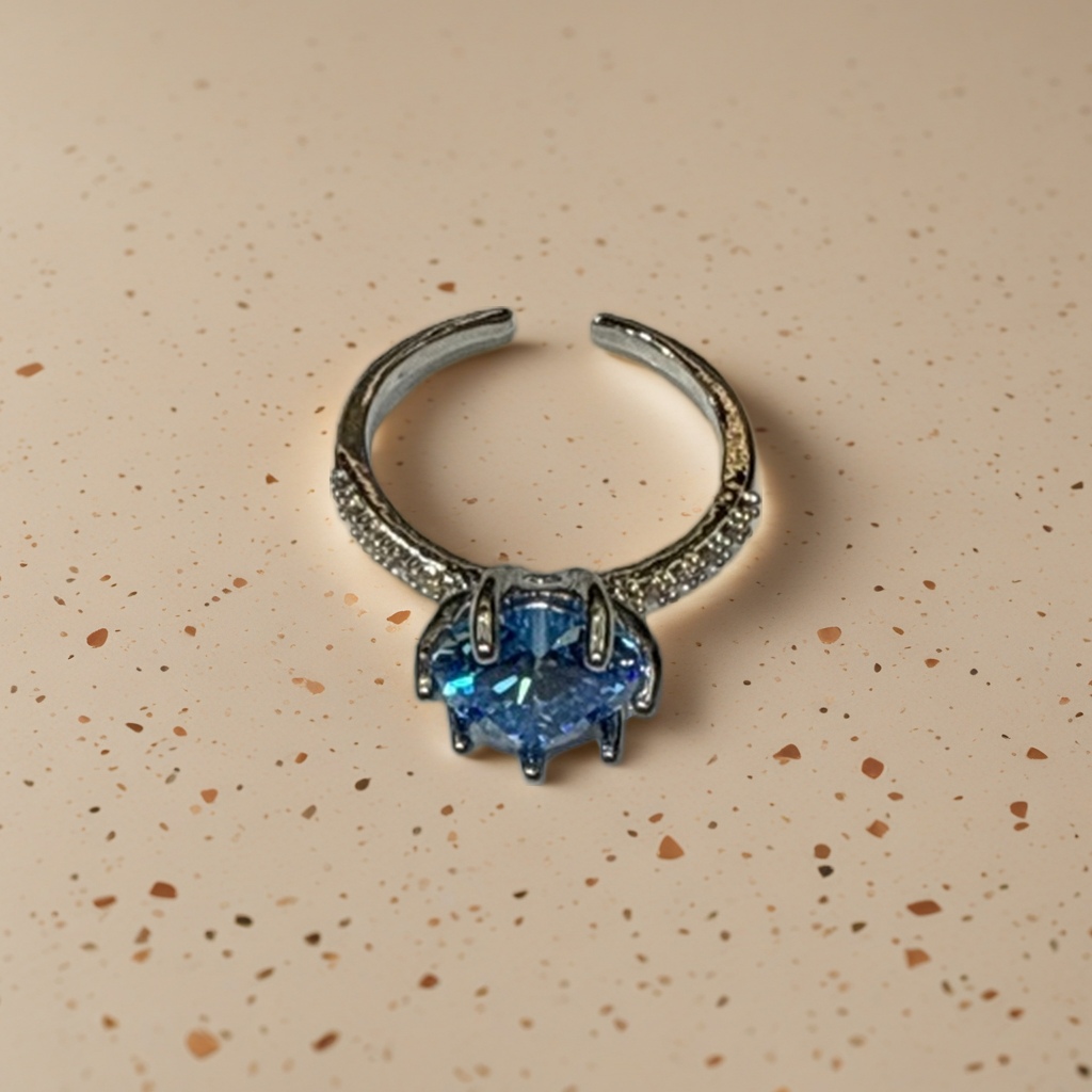 Fashionable blue heart-shaped gemstone ring, simple and versatile couple ring, women's accessory, excellent gift