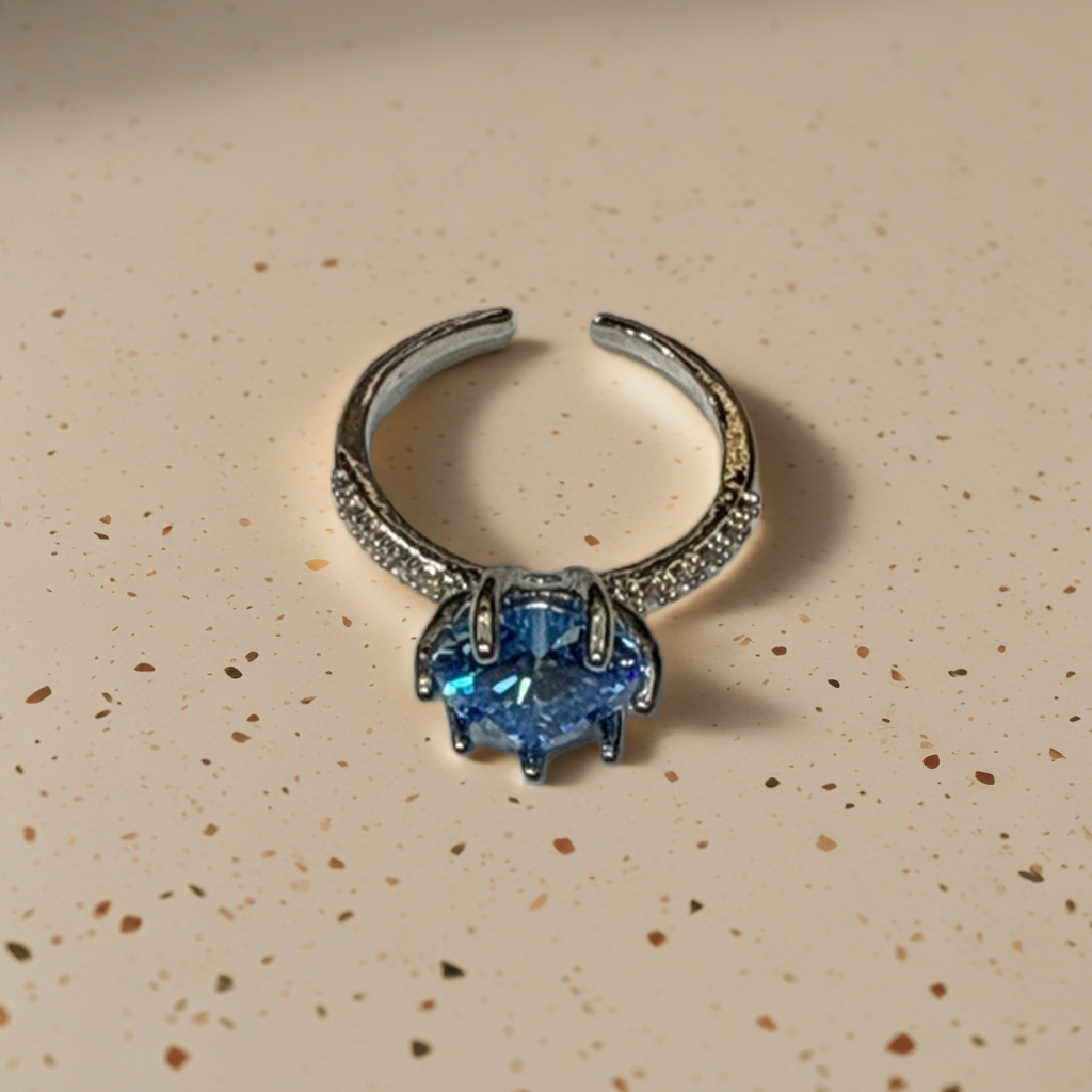 Fashionable blue heart-shaped gemstone ring, simple and versatile couple ring, women's accessory, excellent gift Application Scenario