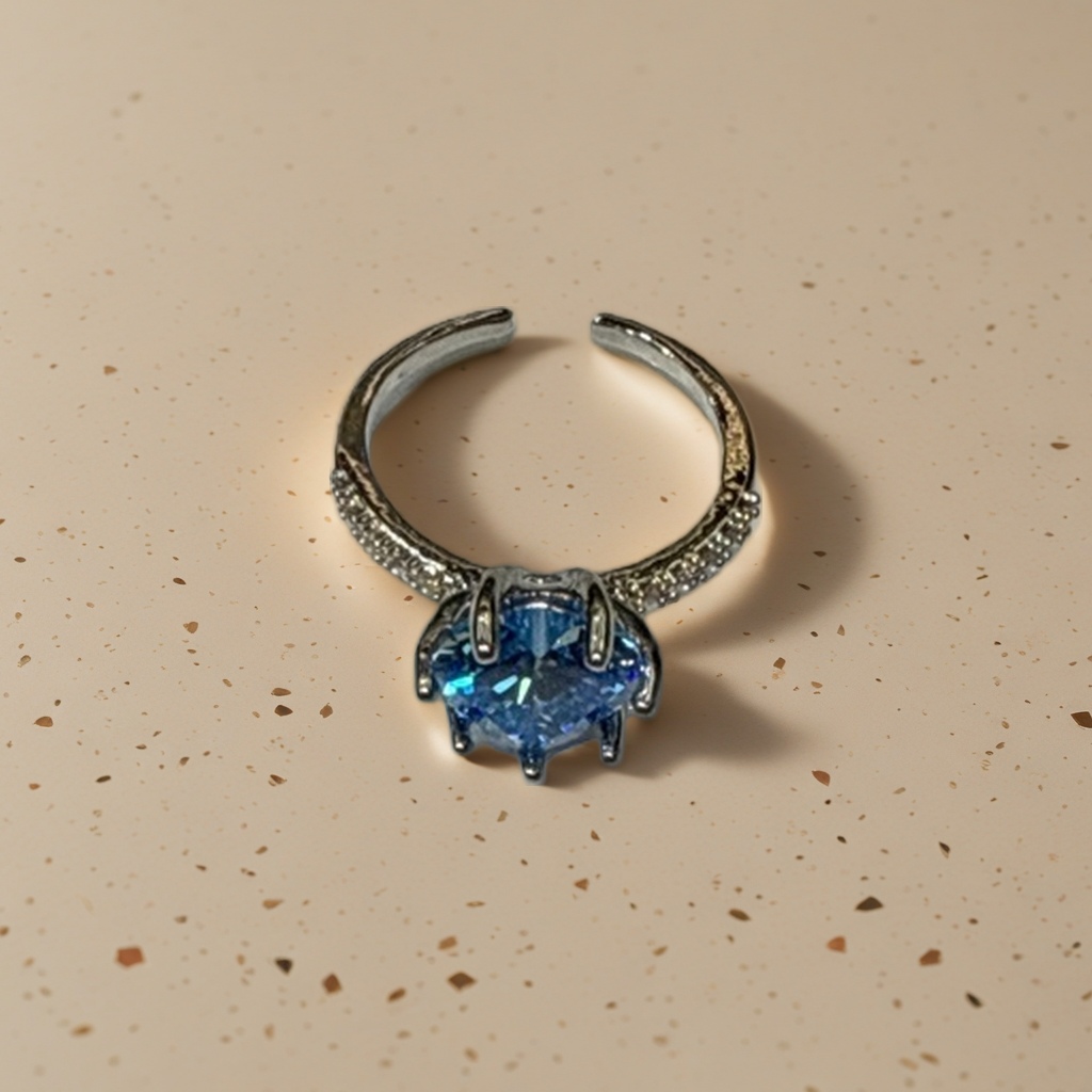 Fashionable blue heart-shaped gemstone ring, simple and versatile couple ring, women's accessory, excellent gift details Picture