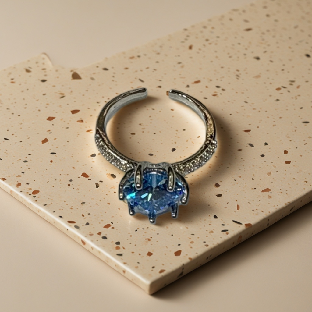 Fashionable blue heart-shaped gemstone ring, simple and versatile couple ring, women's accessory, excellent gift Specification image