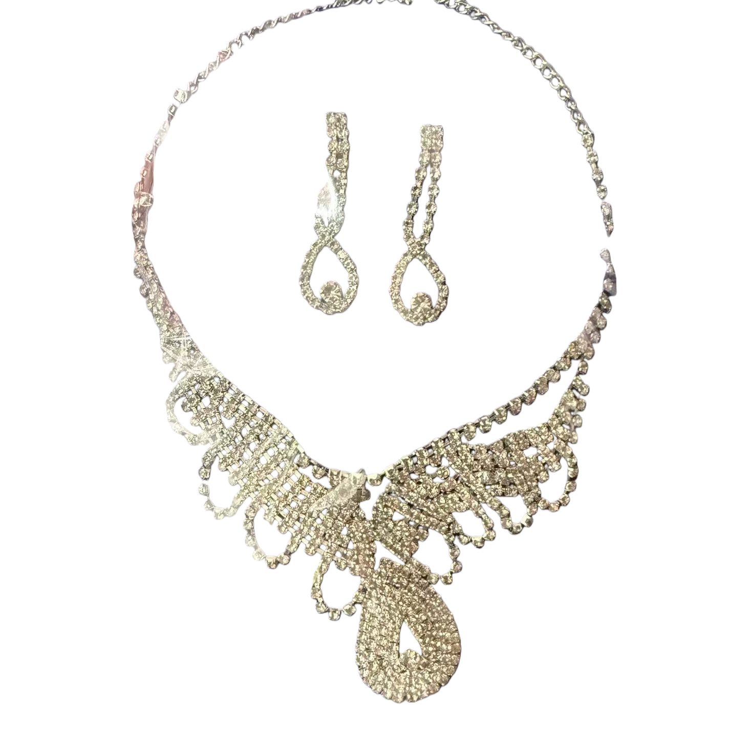 Shining silver diamond-encrusted set, necklace, earrings, simple and fashionable accessories, couple's gift Item Picture