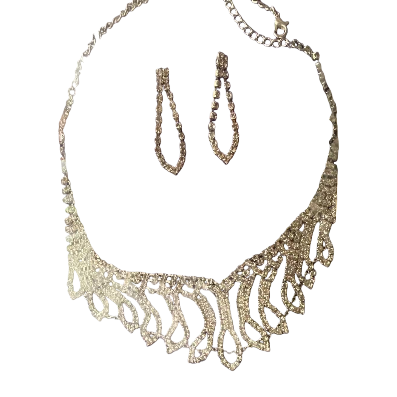 Shining silver diamond-encrusted set, necklace, earrings and accessories, simple and fashionable women's gift Item Picture
