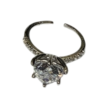 A silver open ring with a heart-shaped transparent gemstone in the center and small diamonds on the side, a fashionable accessory for women Item Picture