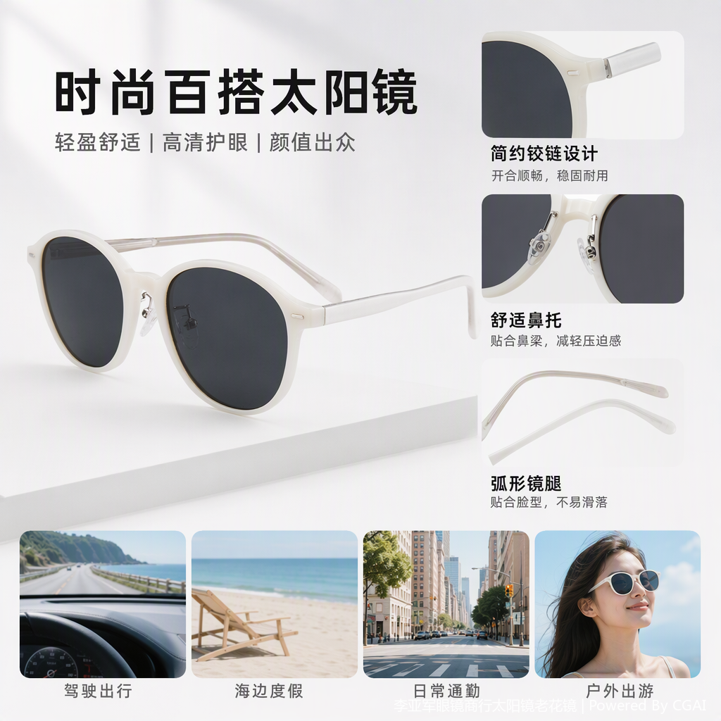 Fashionable polarized sunglasses for both men and women, UV-resistant, light and casual white sunglasses with a wide variety of styles