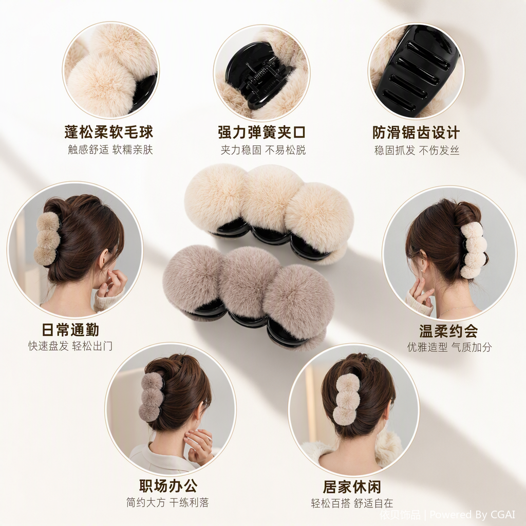 Colorful pom-pom hair clips, Korean style cute hair accessories, student headwear, simple clips, hair clips, hair combs, hair accessories