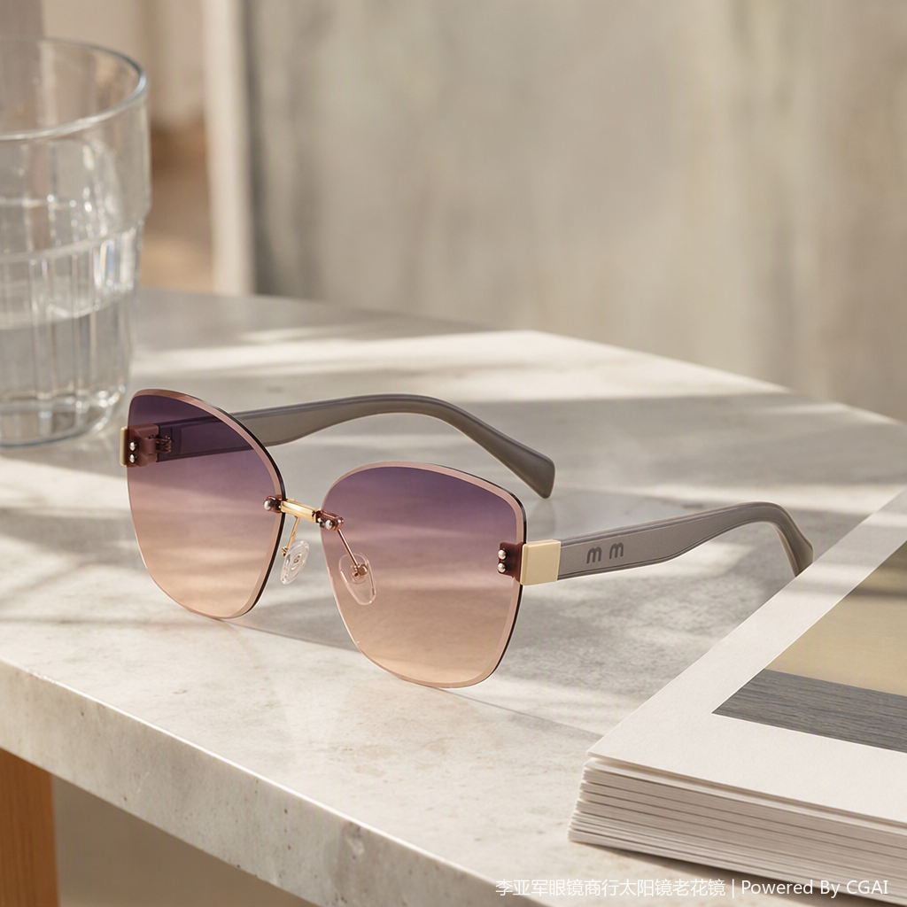 Fashionable and trendy gradient color frameless sunglasses, polarized UV protection, lightweight and versatile details Picture