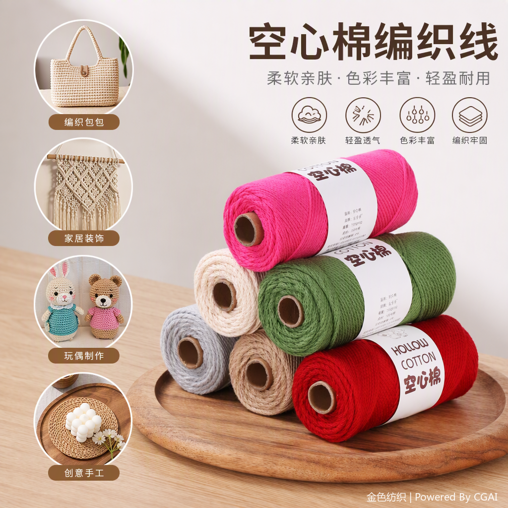 2mm round strand yarn hollow cotton diy hand-woven crochet bag, hat, doll medium thick thread Specification image