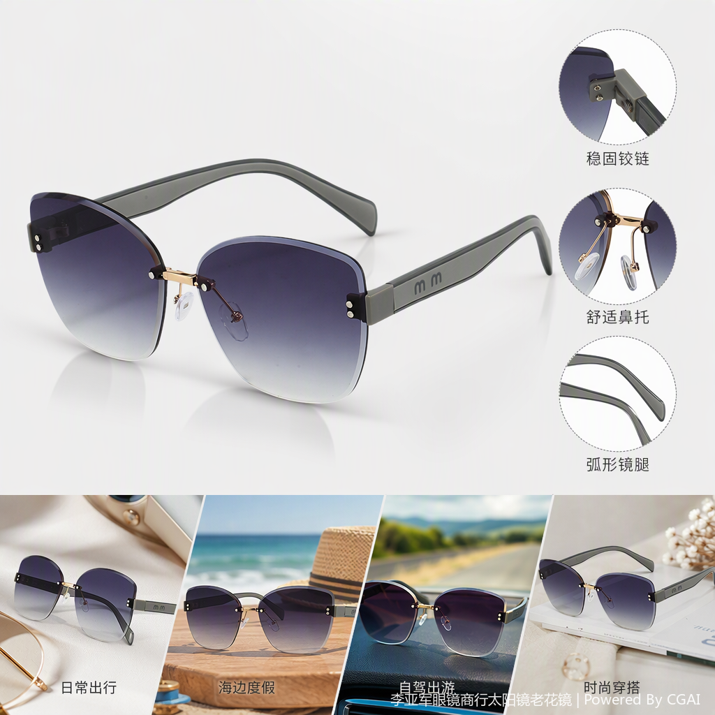 Fashionable grey frame gradient sunglasses with UV protection and polarized light, trendy sunglasses for both men and women