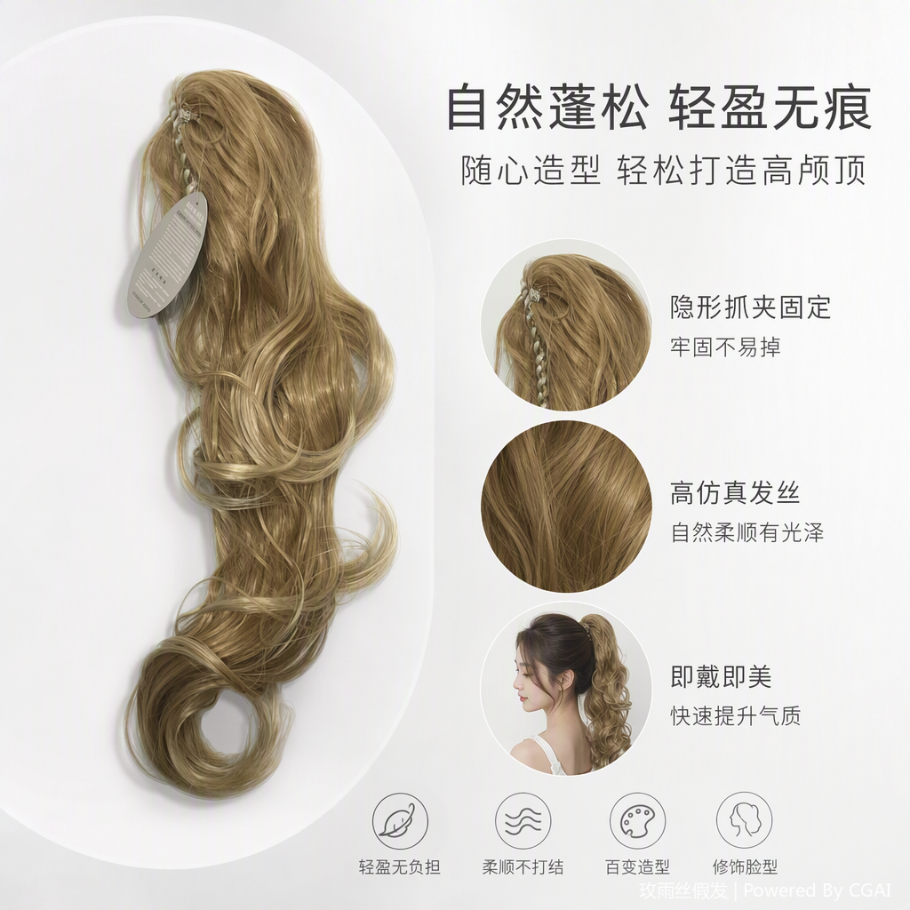 Natural curly long wig for women, Korean style fluffy big wave wig set, dye-free and heat-free, versatile wig accessory