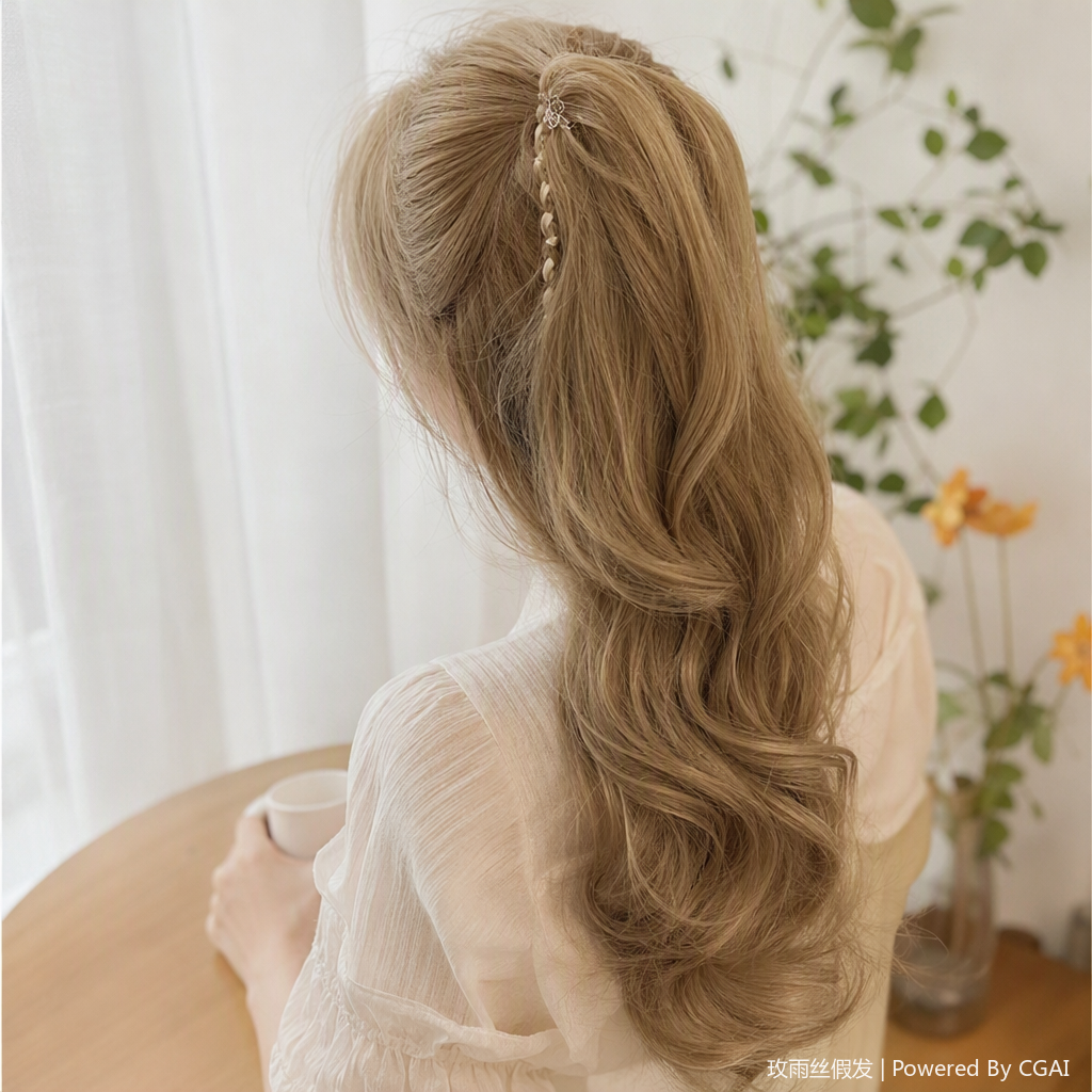 Natural curly long wig for women, Korean style fluffy big wave wig set, dye-free and heat-free, versatile wig accessory Specification image