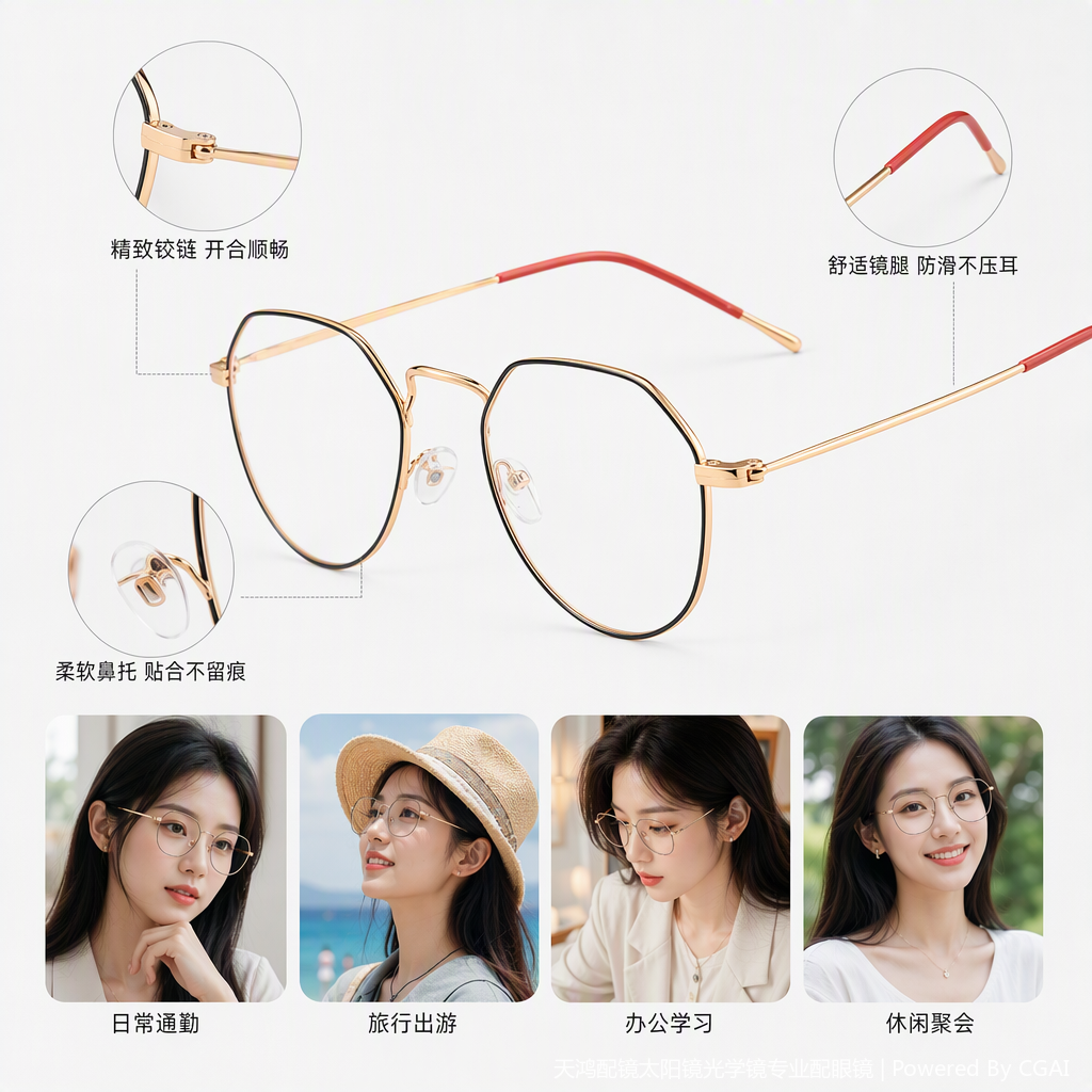 Fashionable and lightweight metal-framed glasses, suitable for both men and women, trendy casual glasses frame, high-definition lens accessories Specification image