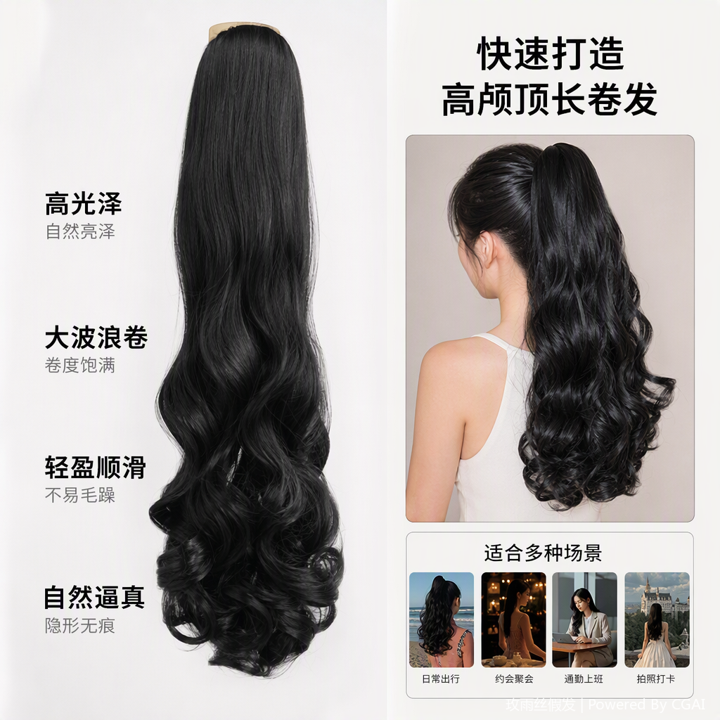 Natural and plump wig pieces, smooth and comfortable, glue-free and traceless, can modify hairstyles. Home portable outfit Item Picture