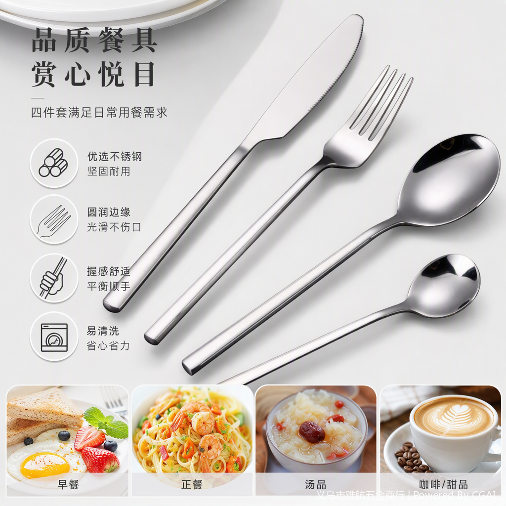 不锈钢西餐刀叉勺套装餐具组合高档便携家庭酒店用餐用品