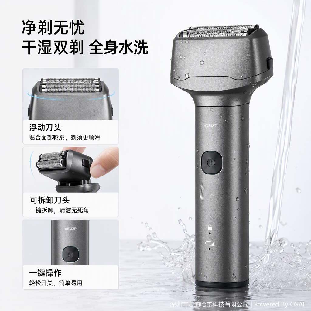 The multi-functional rechargeable electric shaver is a portable shaving wonder for men. The dry and wet dual-purpose shaver has a new blade details Picture