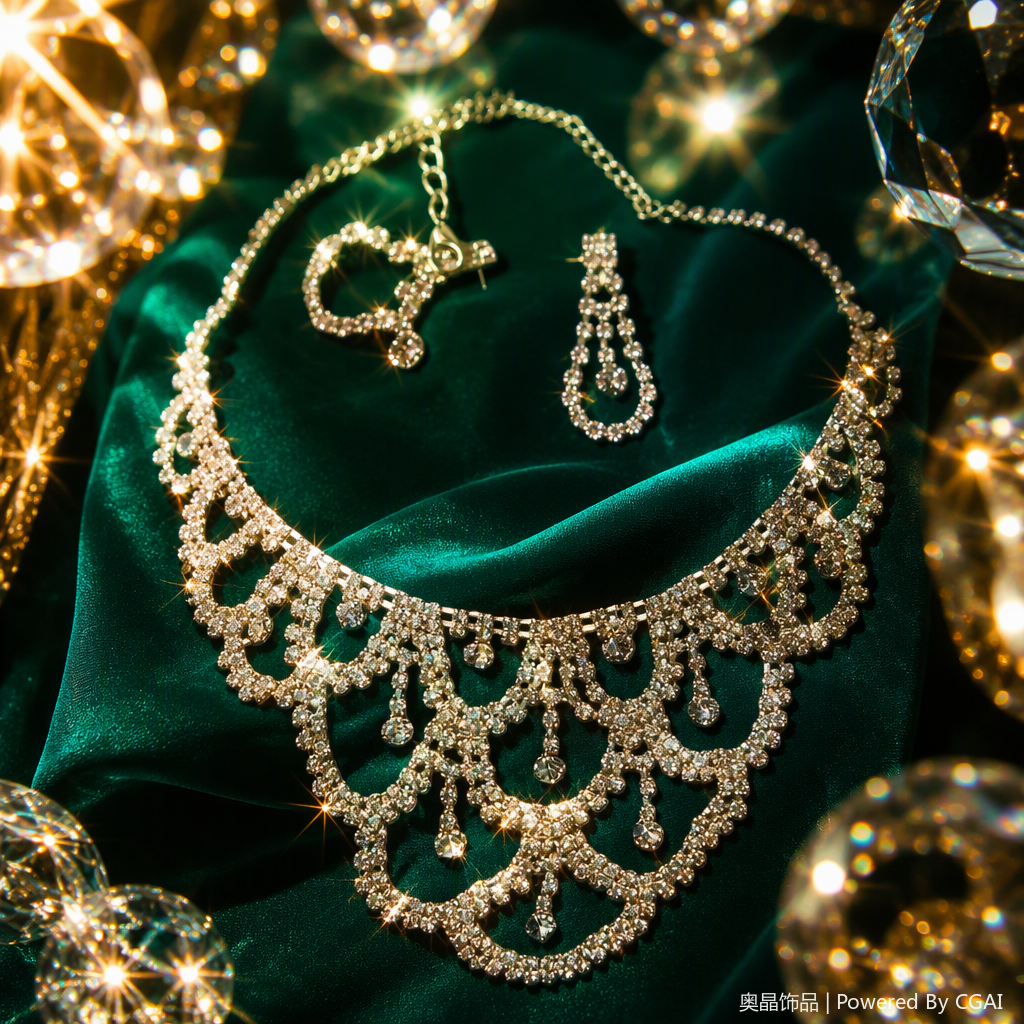 Silver diamond-encrusted necklace and earrings, a fashionable, elegant, versatile and simple women's accessory gift box Specification image