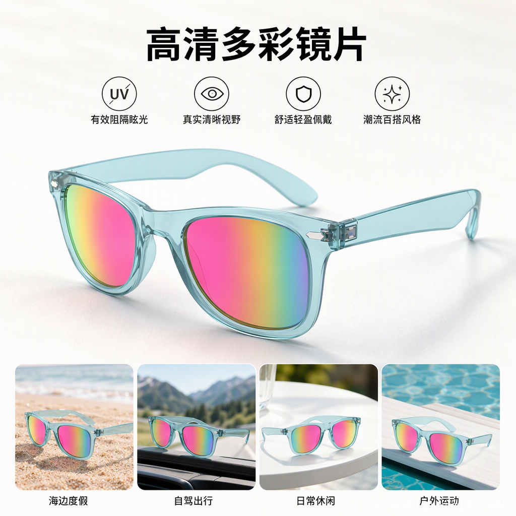 Moda arco iris reflectores gafas de sol montura azul claro hombre y mujer tendencia polarizado gafas de sol protección uv